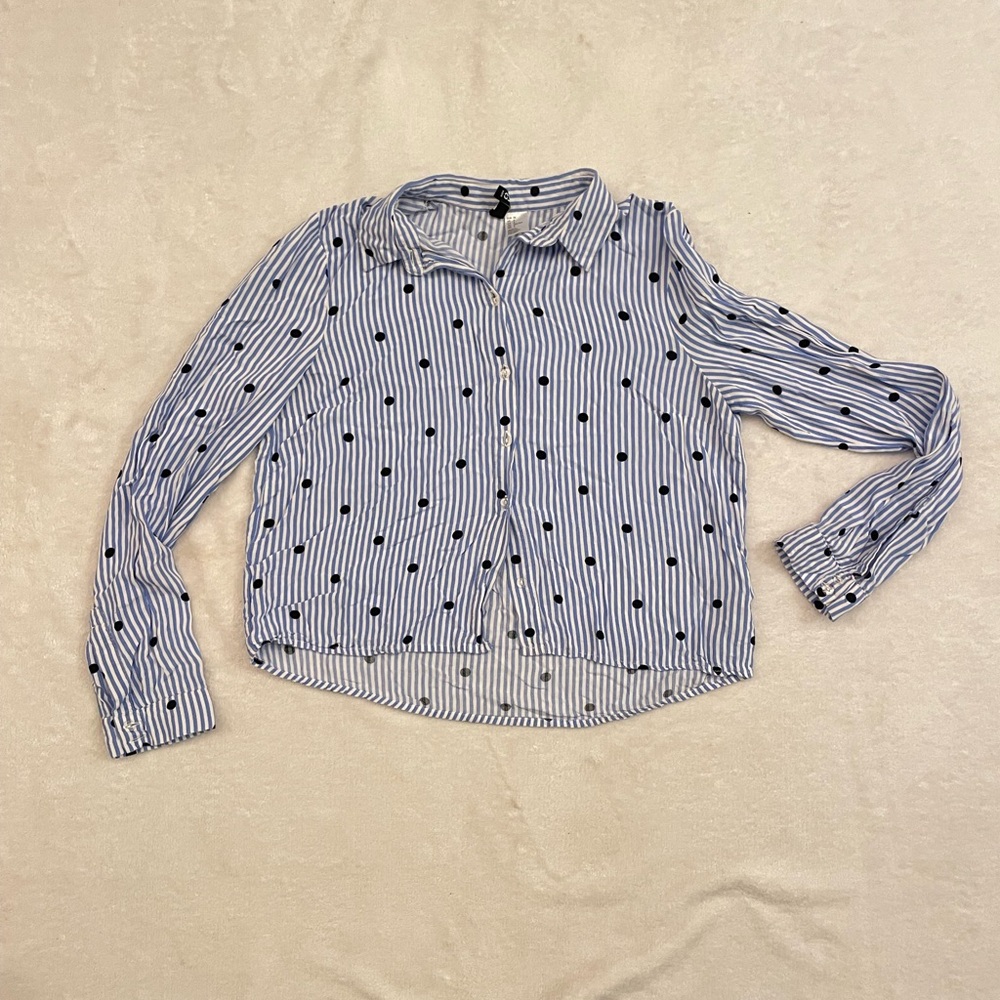 H & M Blue and White Striped Shirt